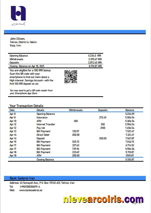 Iran Bank Sederet Iran statement